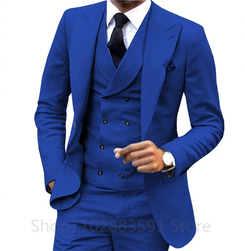 3 Piece Men Wedding Suit Prom Dress Jacket+Pants+Vest Business Men Suit Set Slim Fit Groom Tuxedo Male Blazer British Style - Ellianto fashion Men's