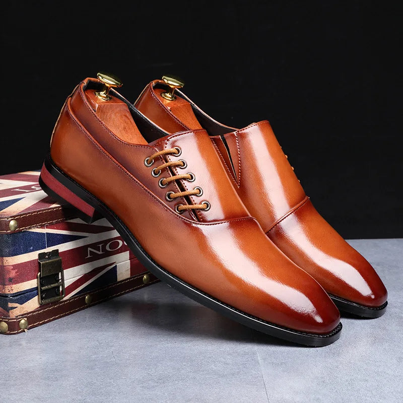 Stylish Man Oxford Shoes Leather Lace Up Mens Business Casual Dress Shoe Fashion Wedding Party British Style Comfortable - Ellianto fashion Men's