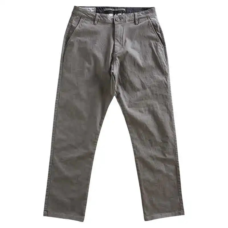 2025 Autumn New American Retro Woven Twill Cargo Pants Men's Simple 97.4% Cotton Washed Micro Elastic Straight Casual Trousers - Ellianto fashion Men's