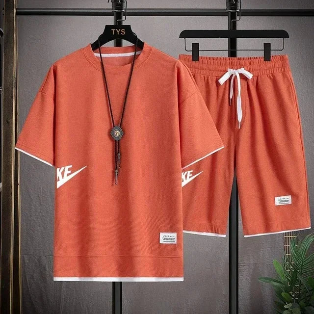 2025 nike Sports fashion casual men's suit summer Korean men's short-sleeved T-shirt + five-point shorts two-piece set - Ellianto fashion Men's