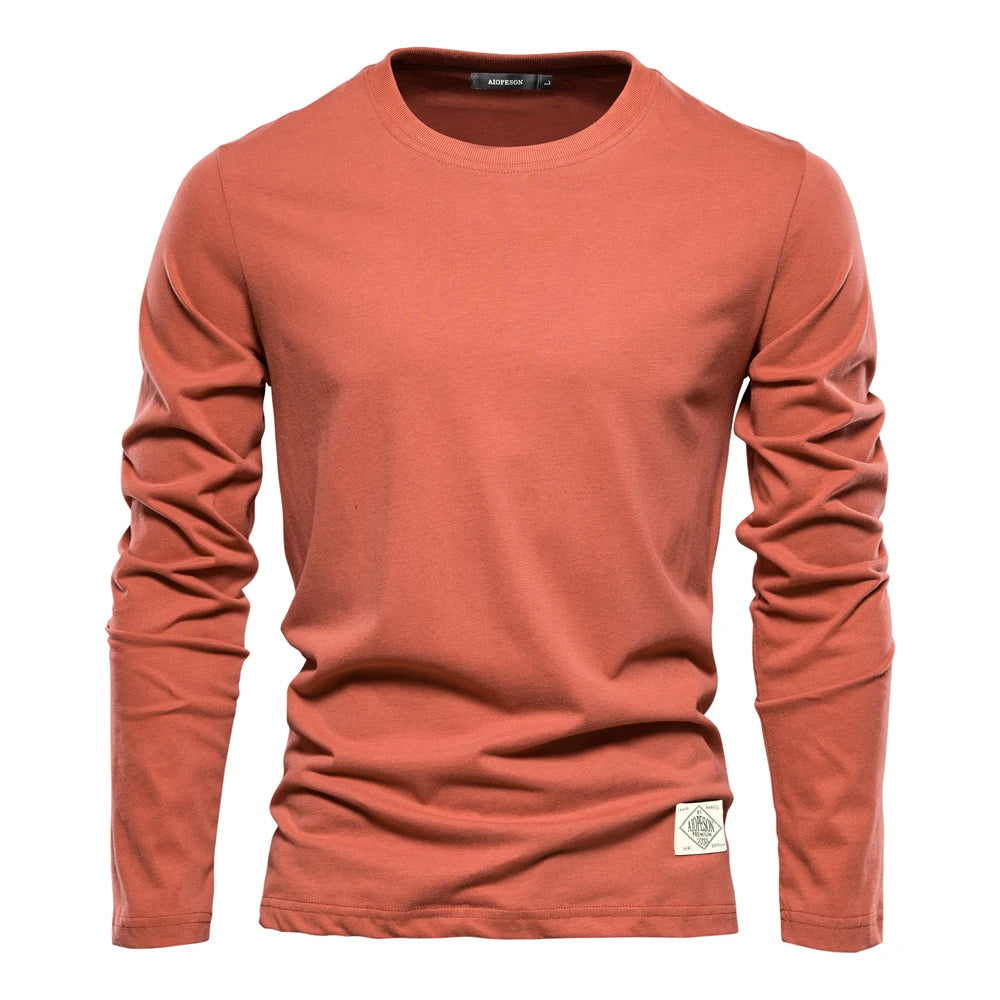 Men‘s T-shirts 100% Cotton Long Sleeve Casual Tops Solid Color High Quality Backing T-Shirt Spring Autumn Classic Men Clothing - Ellianto fashion Men's