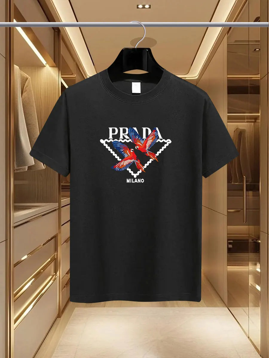 The 2025 new summer men's luxury fashion PDA brand Milan print T-shirt, pure cotton round neck casual fashion Y2K high-end and h - Ellianto fashion Men's