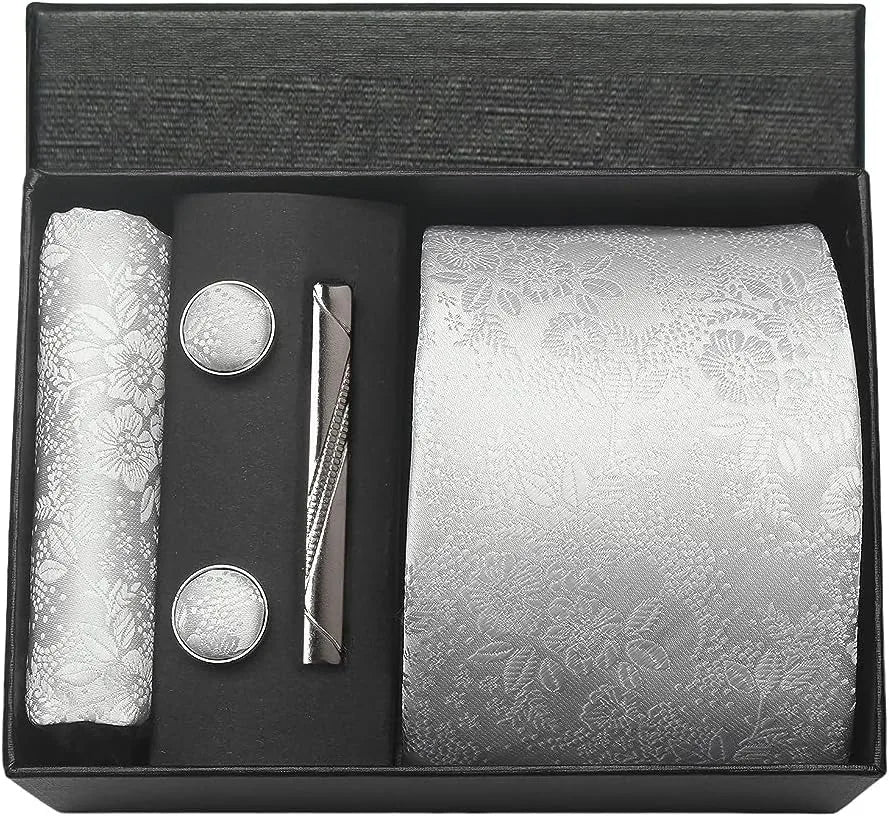 100% Silk Necktie Paisley Floral Mens Tie Top Quality Business Tie Pocket Square Tie Clip Cufflinks Set Classic For Men Gift Box - Ellianto fashion Men's