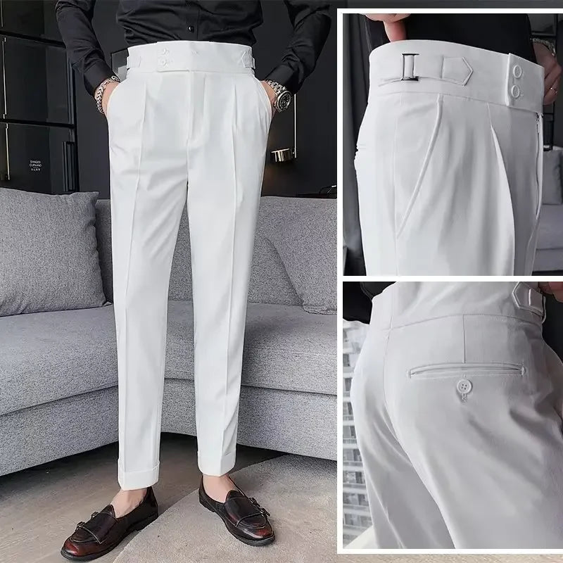 AutumnCasualTrousersMenStraight-LegNarrow-FitHigh-WaistedSlimsBritishStyleSuit Pants BusinessAttire - Ellianto fashion Men's