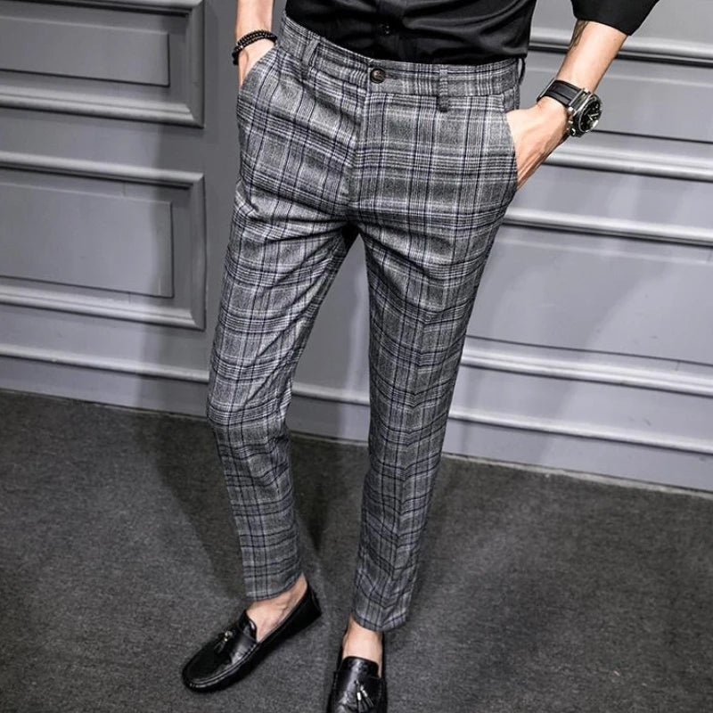 Slim Fit Plaid Suit Trousers for Men Summer 2025 Korean Reviews Many Clothing High Quality Designer Elegant New Man Suits Pants - Ellianto fashion Men's