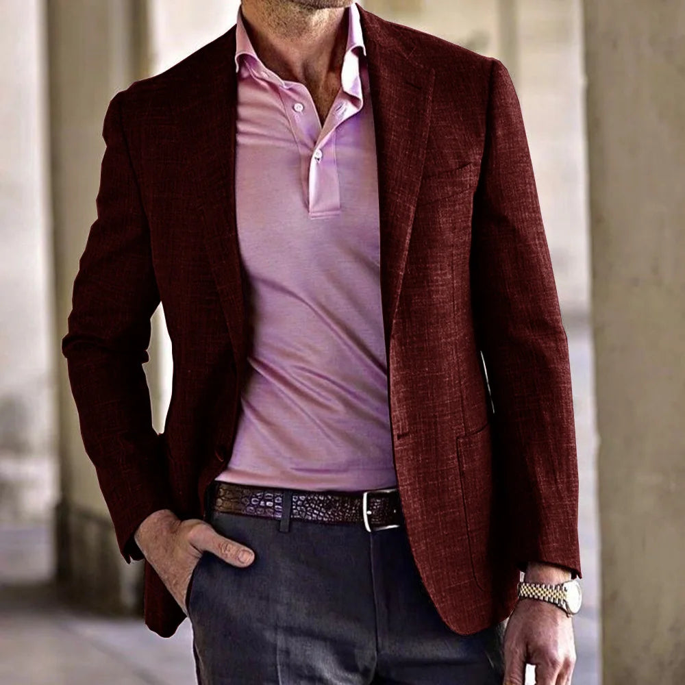 Men's Cotton Linen Casual Suit Jacket Purple Single Breasted Large Pocket Slim Jacket Fashion Comfortable Coat Men's Summer Jack - Ellianto fashion Men's