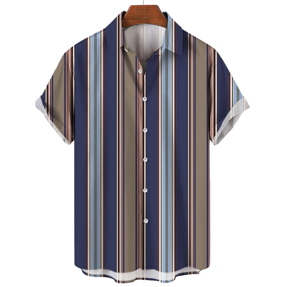 Men's Hawaiian Short Sleeve Shirt Elegant Summer Stripes Print Fashion Casual Social Oversized Y2k Harajuku Luxury Clothing Hot - Ellianto fashion Men's