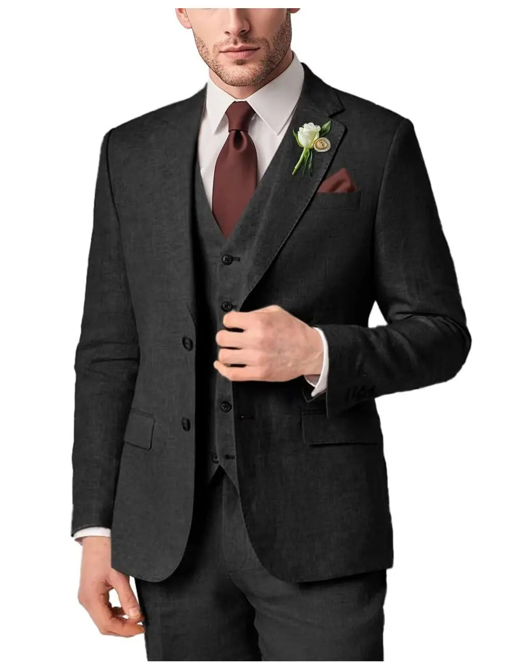 2025 NEW Men's Linen Suit Solid Color 3 pieces Customized Fashion Gentleman Casual Business Party Wedding Formal Office Suit