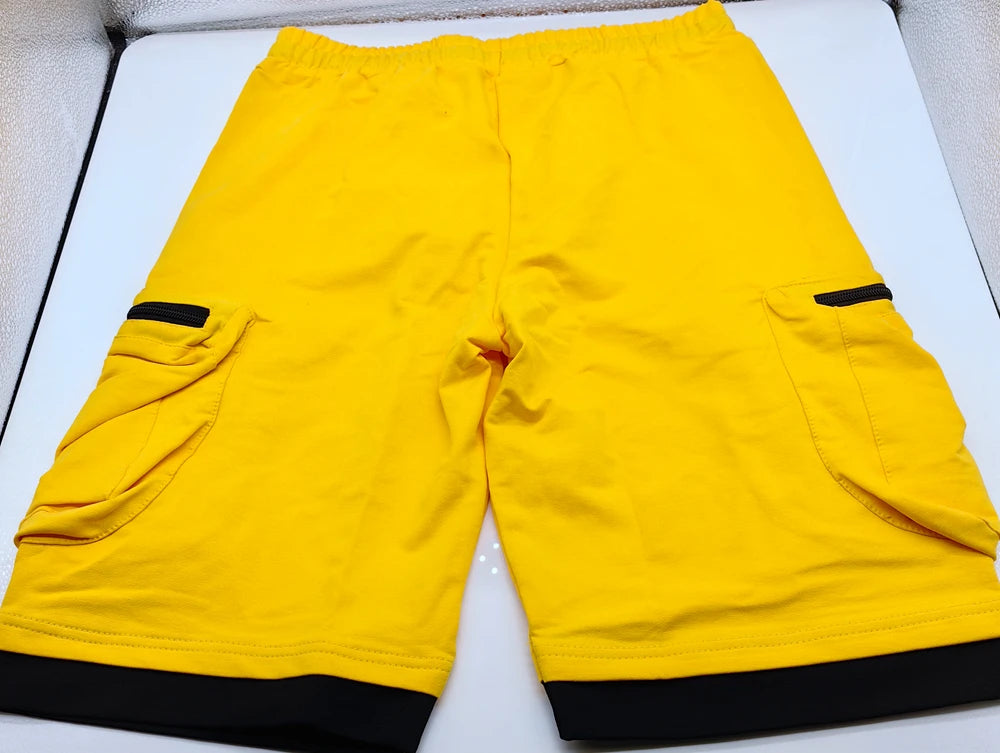 Mens Summer Cargo Shorts Cotton Workout Fitness Shorts Breathable Jogger Training Gyms Bodybuilding Multi Pocket Yellow Shorts - Ellianto fashion Men's