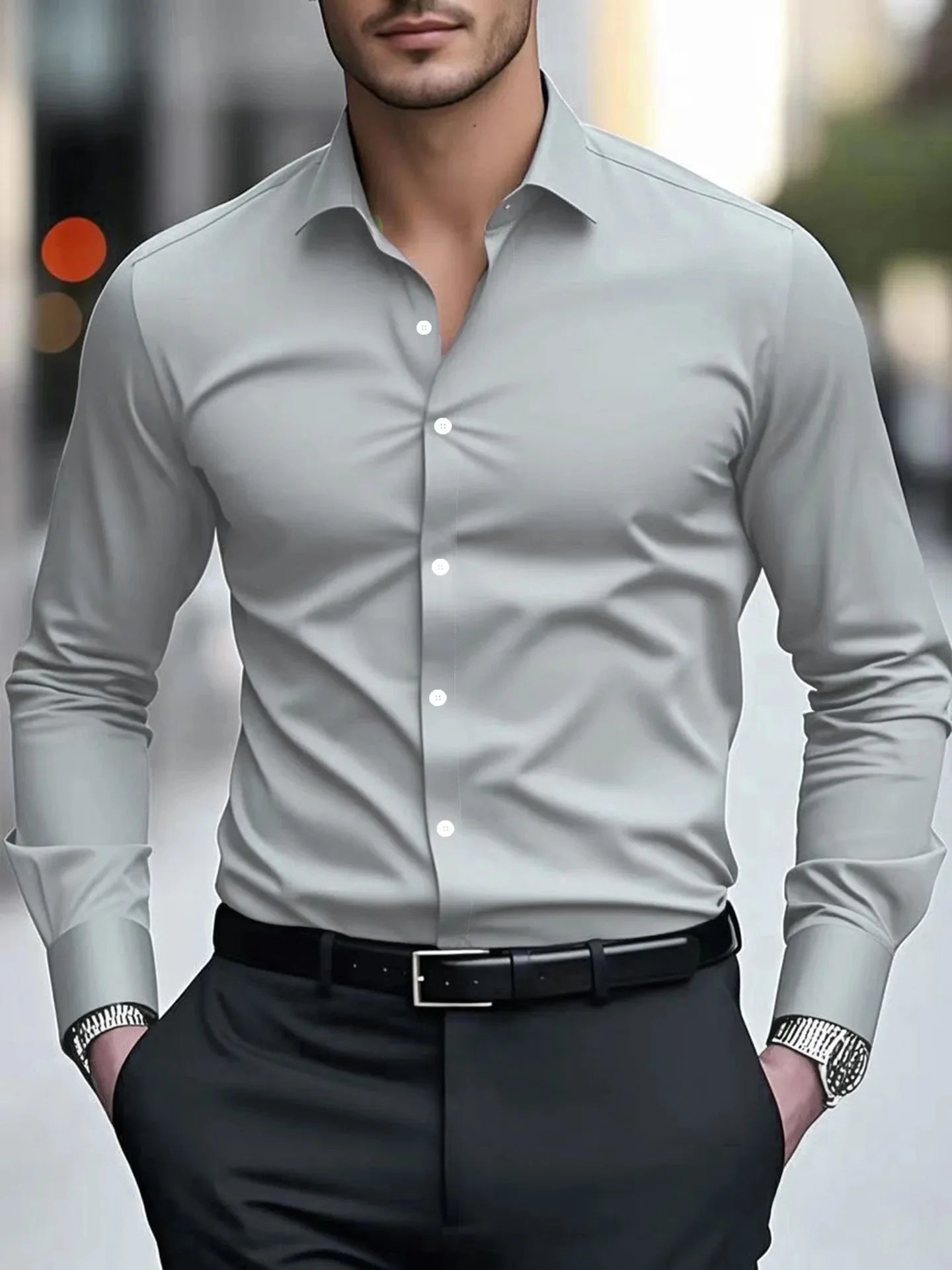 Men's Casual Long Sleeve White Shirt Spring Autumn Slim Fit Formal Workwear Shirt Comfortable Breathable Office Shirt - Ellianto fashion Men's