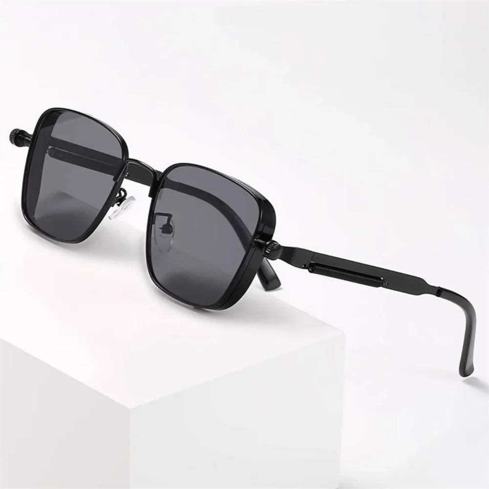 Men Driving Sunglasses Vintage Steampunk Square Sunglasses Metal Frame with Spring Hinges Women Eyepiece Trendy Driver Glasses - Ellianto fashion Men's