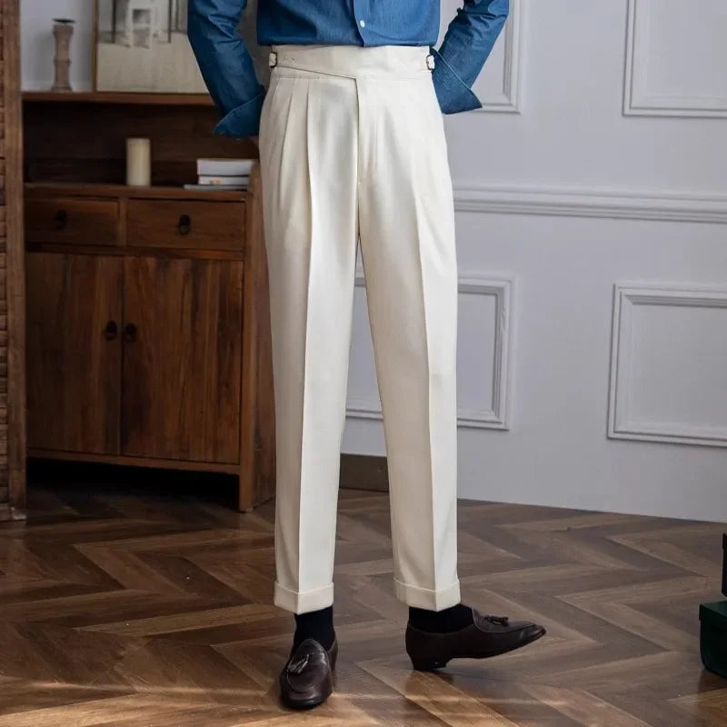 High Waist Straight Leg Casual Men's Trousers Italian Neapolitan Style Versatile Long Pants British Retro Suiting - Ellianto fashion Men's