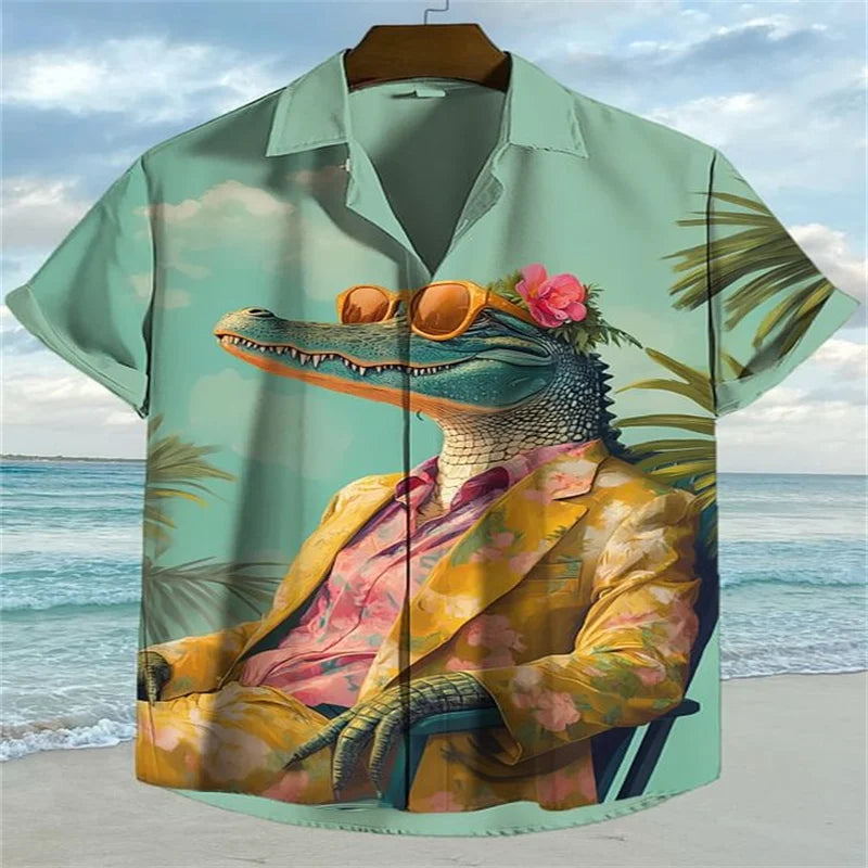 Men's trendy imitation linen crocodile shirt, high-quality and fashionable casual shirt - Ellianto fashion Men's