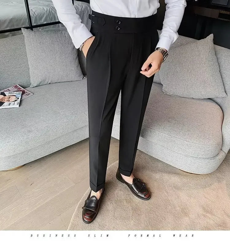 AutumnCasualTrousersMenStraight-LegNarrow-FitHigh-WaistedSlimsBritishStyleSuit Pants BusinessAttire - Ellianto fashion Men's