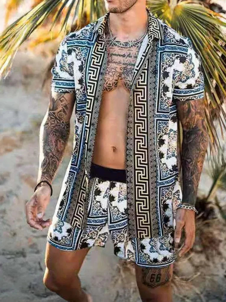 Hawaiian Shirt Sets 3D Printed Men's Fashion Short Sleeves Shirts Oversized Beach Shorts Summer Streetwear Suits Clothing - Ellianto fashion Men's