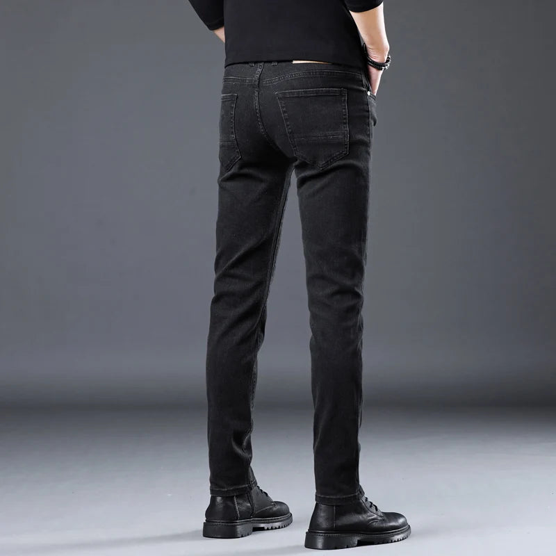 Korean black gray Skinny Tight Business Fashion Men Slim Fit Jeans Trendy Stretch denim Casual Small Legs Men's Pencil Pants - Ellianto fashion Men's