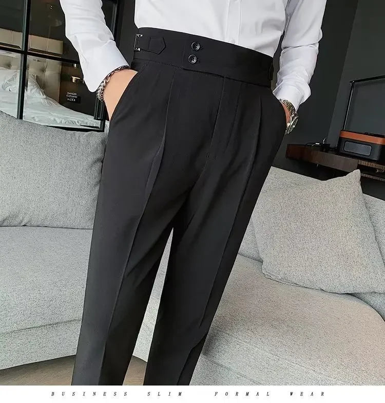 AutumnCasualTrousersMenStraight-LegNarrow-FitHigh-WaistedSlimsBritishStyleSuit Pants BusinessAttire - Ellianto fashion Men's