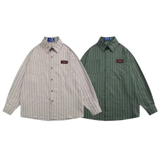 2023 Japanese Vintage Striped Long-Sleeve Shirt – Lightweight Comfort and Effortless Spring-Autumn Style for the Modern Gentleman