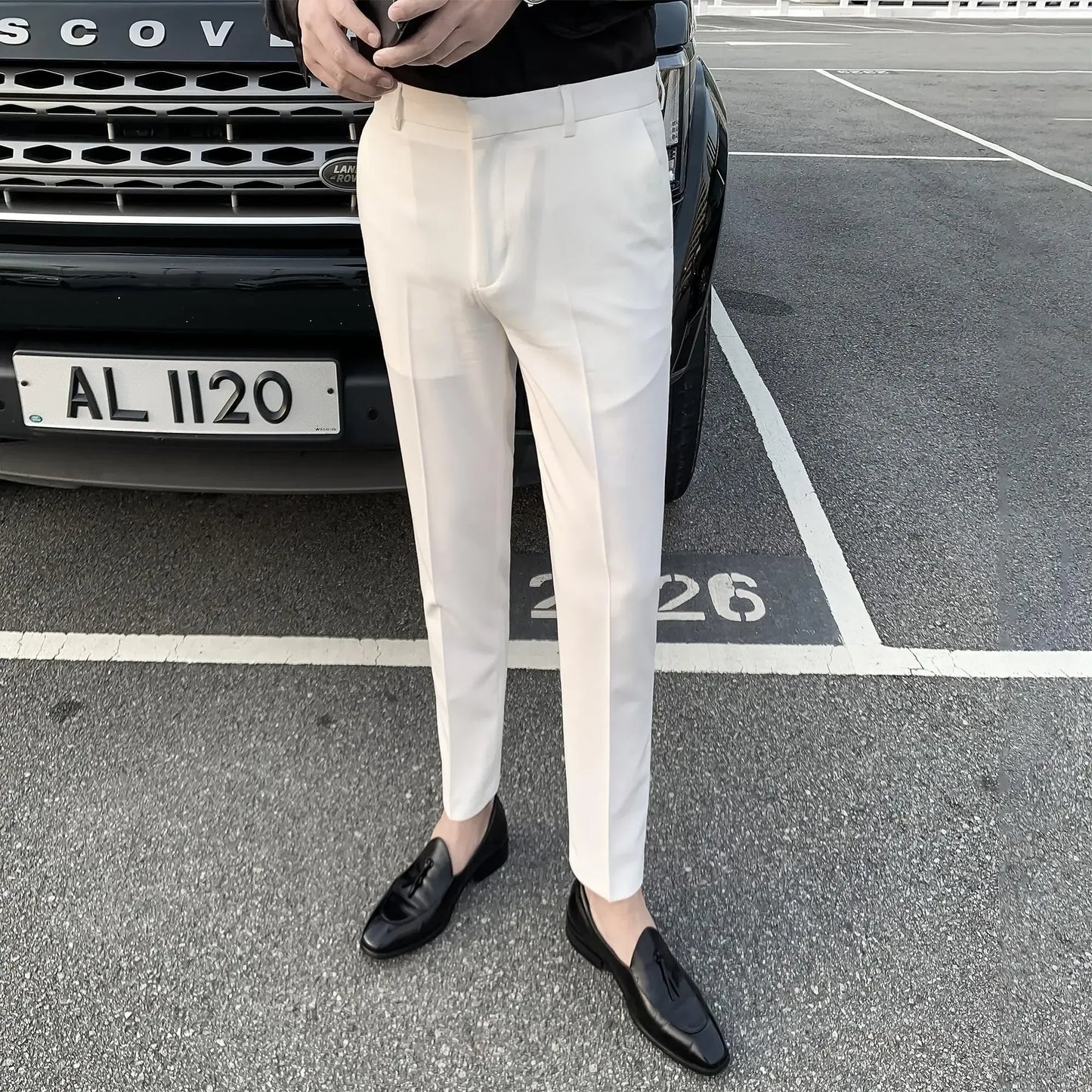 2025 Tressed Male Suit Trousers White Slim Fit Men's Summer Pants Straight 2024 Luxury Formal Work Wear New In Fabric Elegant Luxury - Ellianto fashion Men's