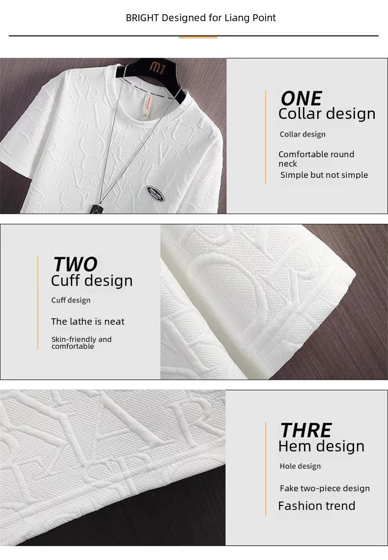 Summer Fashionable Korean Style Men's Short Sleeve Suit Versatile Waist Checked Five-point Shorts T-shirt Set Casual Wear - Ellianto fashion Men's