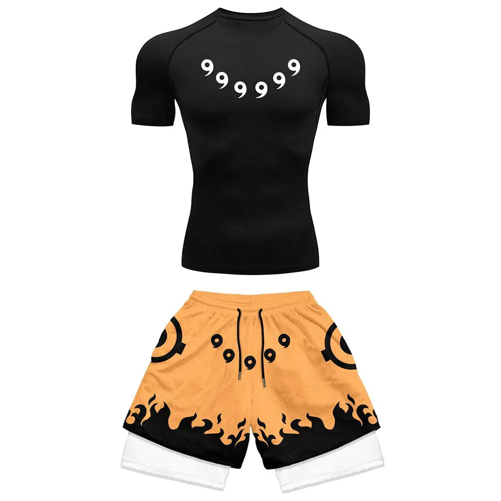 Men’s Anime Compression Sports Set – Quick-Dry Workout Shirt & Gym Shorts, 2-Piece Summer Fitness Wear