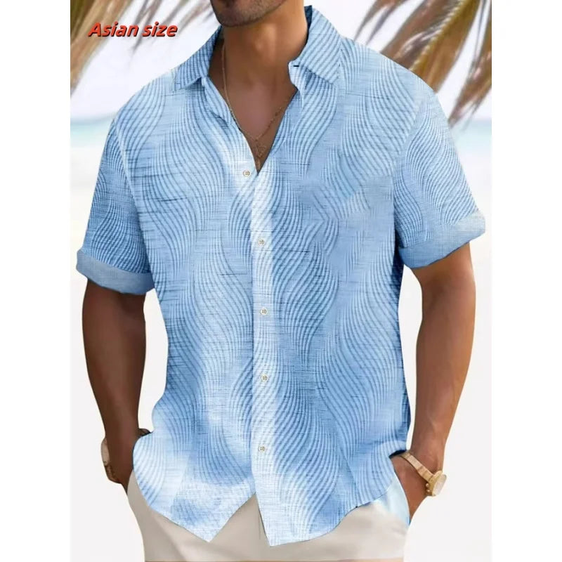 Colorful Stripes Pattern Hawaiian Shirt For Men Color Block 3D Printed Short Sleeve Tops Casual Lapel Aloha Shirts Loose Blouses