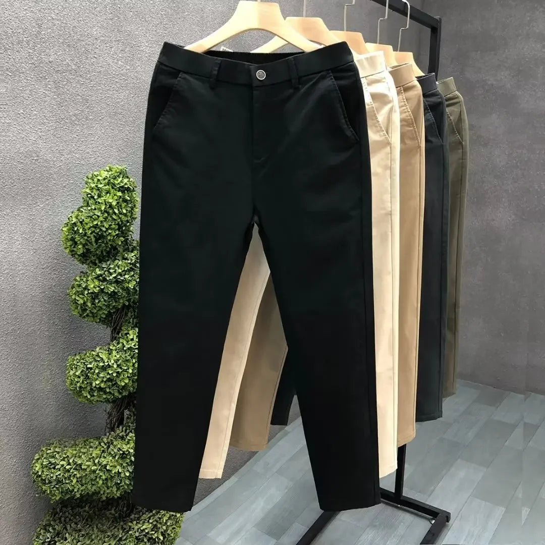 Men's Casual Trousers Summer Trendy Thin Cotton Small Straight-leg Pants Business Cropped Pants New Style - Ellianto fashion Men's