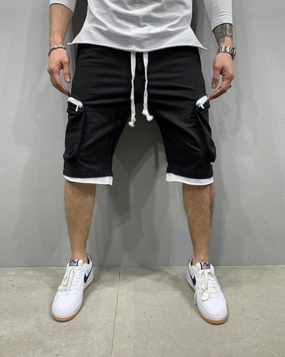 Mens Summer Cargo Shorts Cotton Workout Fitness Shorts Breathable Jogger Training Gyms Bodybuilding Multi Pocket Yellow Shorts - Ellianto fashion Men's