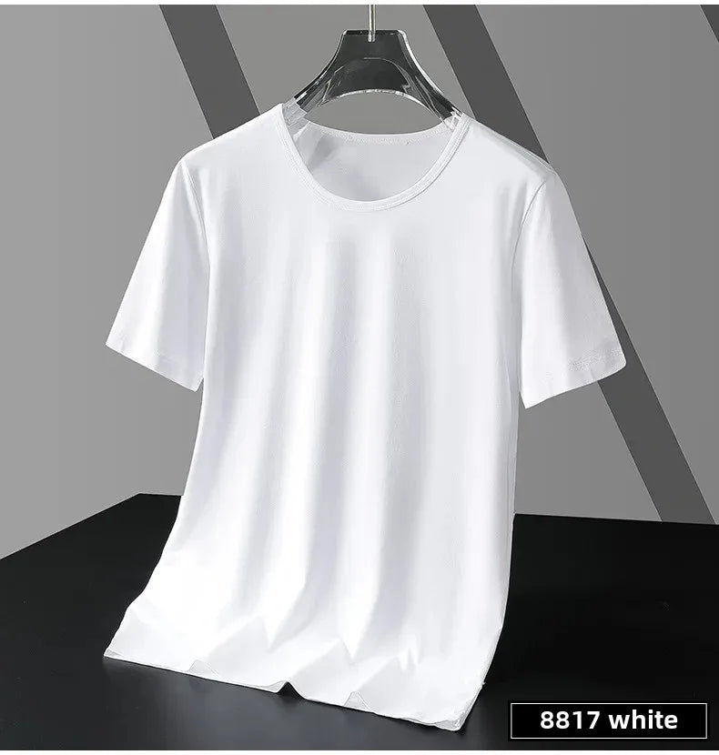 Summer Modal Ice Silk Thin Short Sleeve Men's T-shirt Pure Color Half Sleeve Base Shirt Hot Sale Of The Season Body Fit Tee Crew - Ellianto fashion Men's