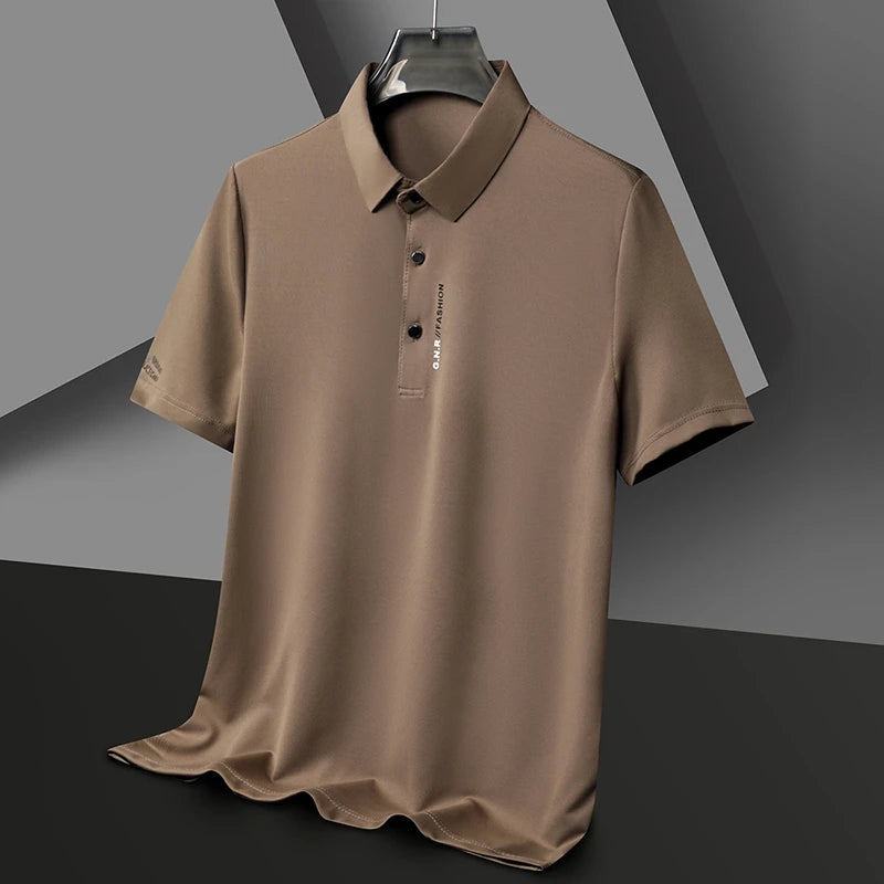 Men's Short Sleeve Solid Color Polo Shirt Breathable Comfortable Elastic Top New Arrivals Casual Business Style - Ellianto fashion Men's