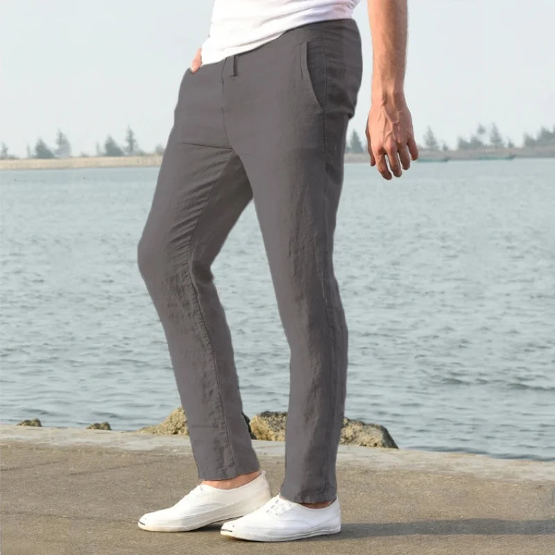 Men's Cotton Linen Pants Joggers Sweatpants Streetwear Breathable Solid Color Linen Trousers Vacation Summer Loose Pants S-5XL - Ellianto fashion Men's