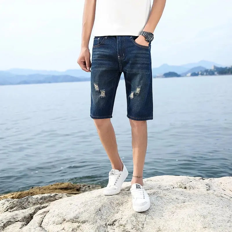 Men’s Summer Denim Pants – Lightweight, Washable, Perforated Comfort with Personalized Casual Style and Mid-Rise Fit