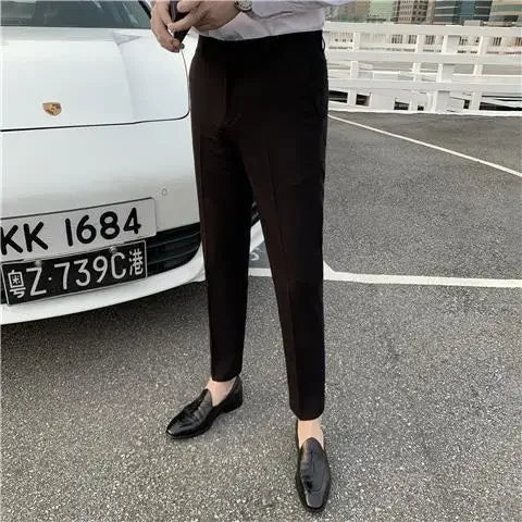 2025 Tressed Male Suit Trousers White Slim Fit Men's Summer Pants Straight 2024 Luxury Formal Work Wear New In Fabric Elegant Luxury - Ellianto fashion Men's