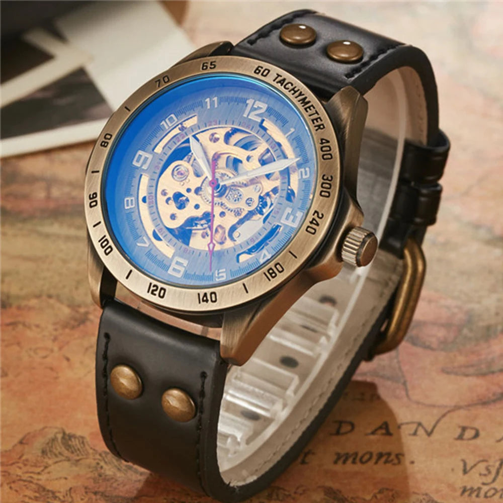 Wrist Watch For Men Waterproof Automatic Mechanical Watch Men's watch Retro montre homme with Genuine Leather relogio masculino - Ellianto fashion Men's