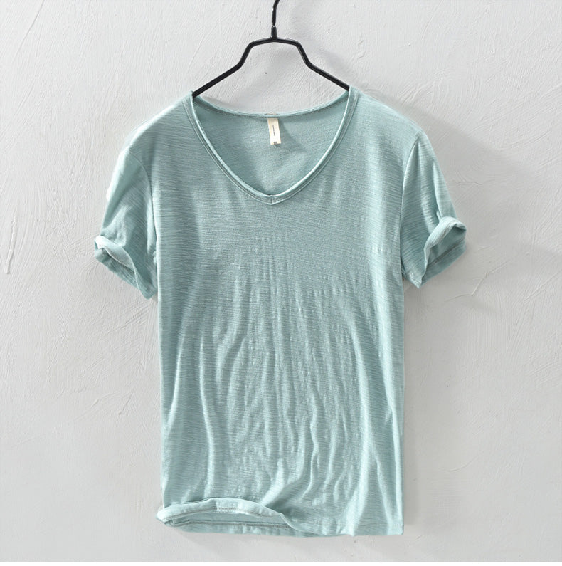New Mens T Shirt Pure Color V Collar Short Sleeved Tops Tees Men T-Shirt 10colors slim Man T-Shirts Fitness For Male Clothes - Ellianto fashion Men's