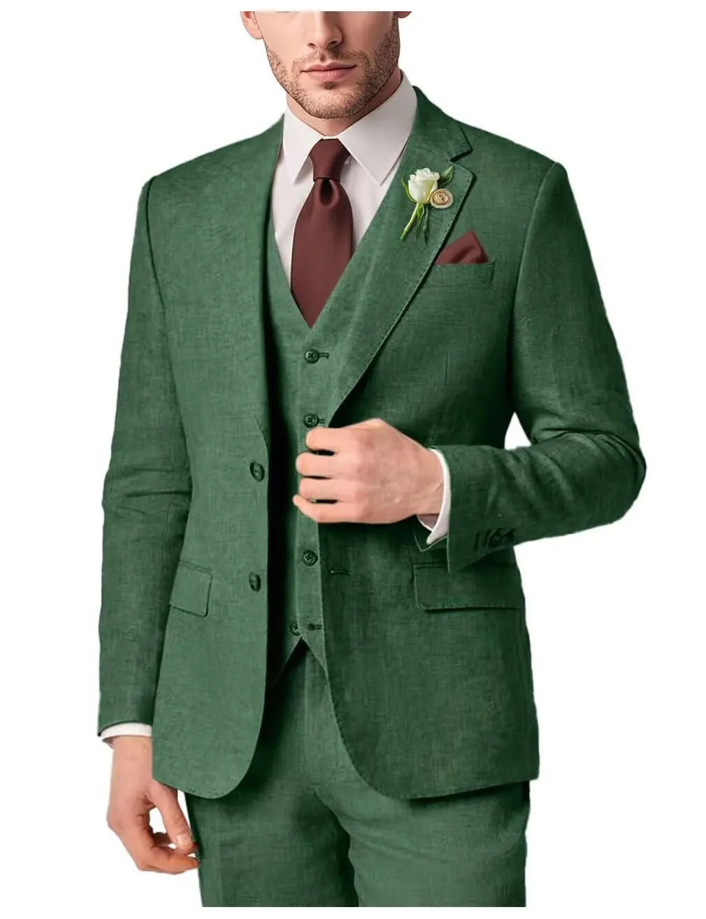 2025 NEW Men's Linen Suit Solid Color 3 pieces Customized Fashion Gentleman Casual Business Party Wedding Formal Office Suit
