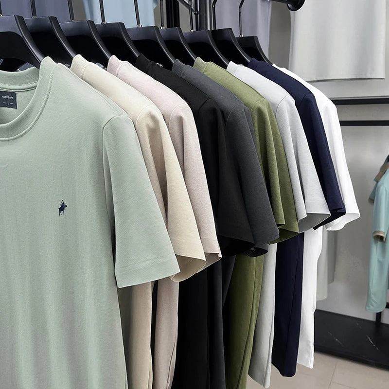 High end designer brand short sleeve T-shirt men's summer new fashion Paul Pony embroidery casual ice silk cotton breathable top - Ellianto fashion Men's