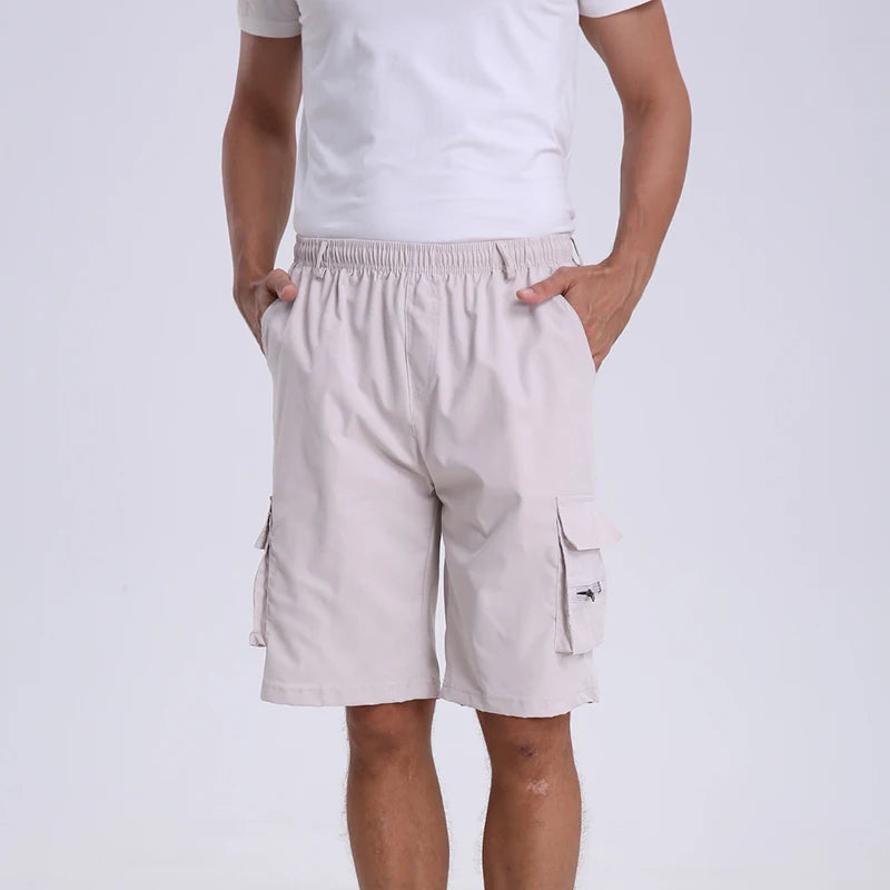 Men's Tactical Shorts Summer Casual Cargo Shorts Knee-length Multi-pockets Elastic Waist Work Hiking Overalls Short Pants Male - Ellianto fashion Men's