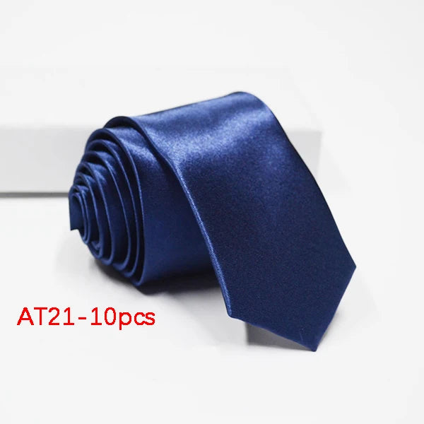 10/12PCS Tie for Men Wholesale 28 Solid Colors Slim Necktie Polyester Satin Cravat Formal Party Ties Fashion Daily Accessory - Ellianto fashion Men's