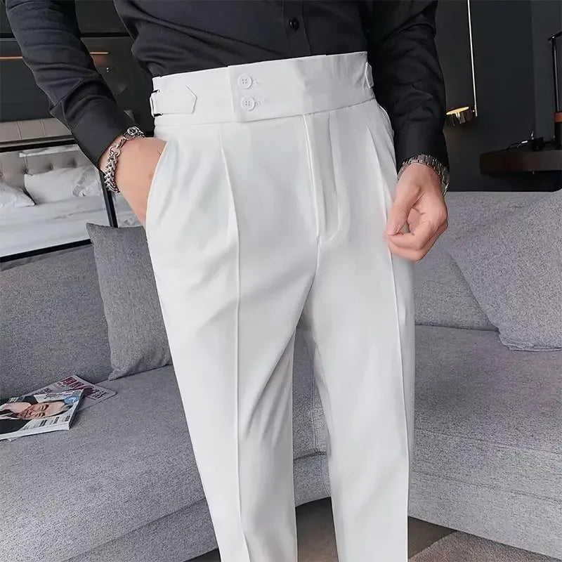 AutumnCasualTrousersMenStraight-LegNarrow-FitHigh-WaistedSlimsBritishStyleSuit Pants BusinessAttire - Ellianto fashion Men's