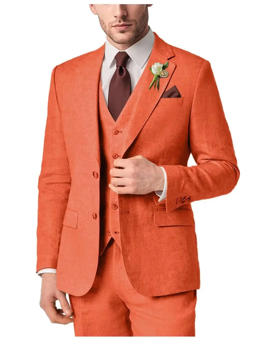 2025 NEW Men's Linen Suit Solid Color 3 pieces Customized Fashion Gentleman Casual Business Party Wedding Formal Office Suit