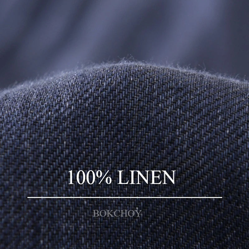 2025 Summer New Casual Pure Linen Slim Pants for Men Clothing Breathable Solid Color Slim-fit Straight Pants EC1359