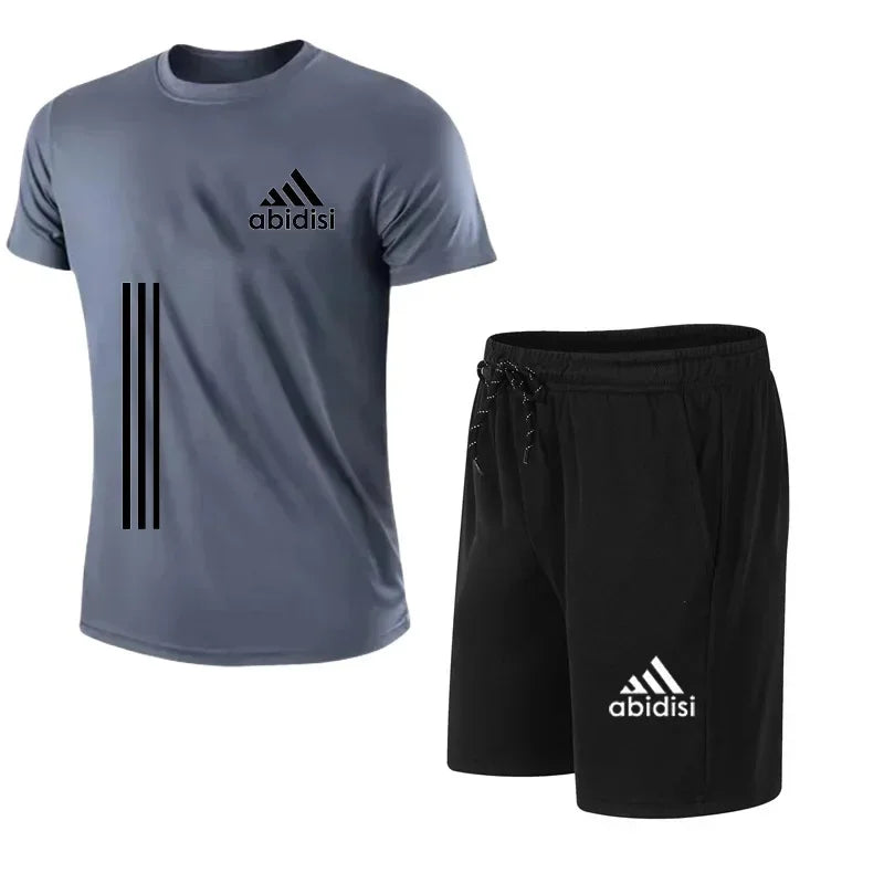 2025 The latest brand men's T-shirt set Fashion casual T-shirt men's summer men's running set - Ellianto fashion Men's