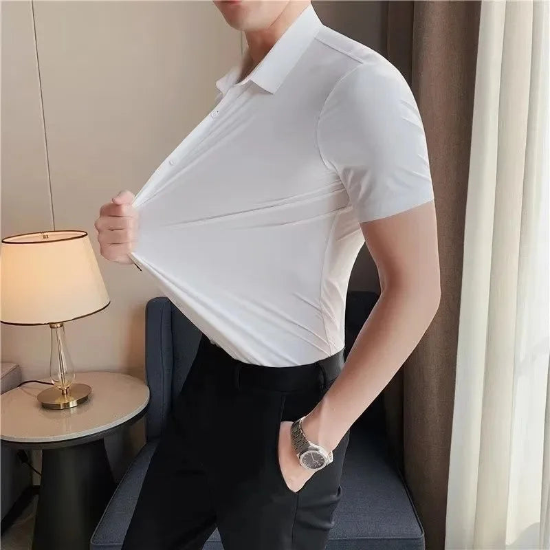 Men's Slim Fit Stretch Business Shirt Long Sleeve Spring Autumn Casual Fashionable Elegant Male Clothing Suit Shirt