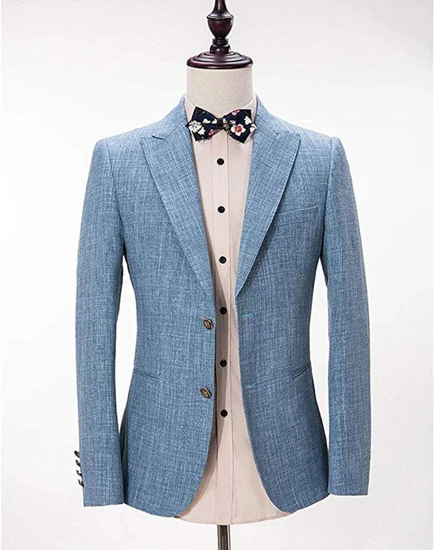 3 Pieces New Design Light Blue Linen Suit for Men Formal Wedding Prom Set Slim Fit Jacket Best Man Tuxedos Costume Homme Suit
