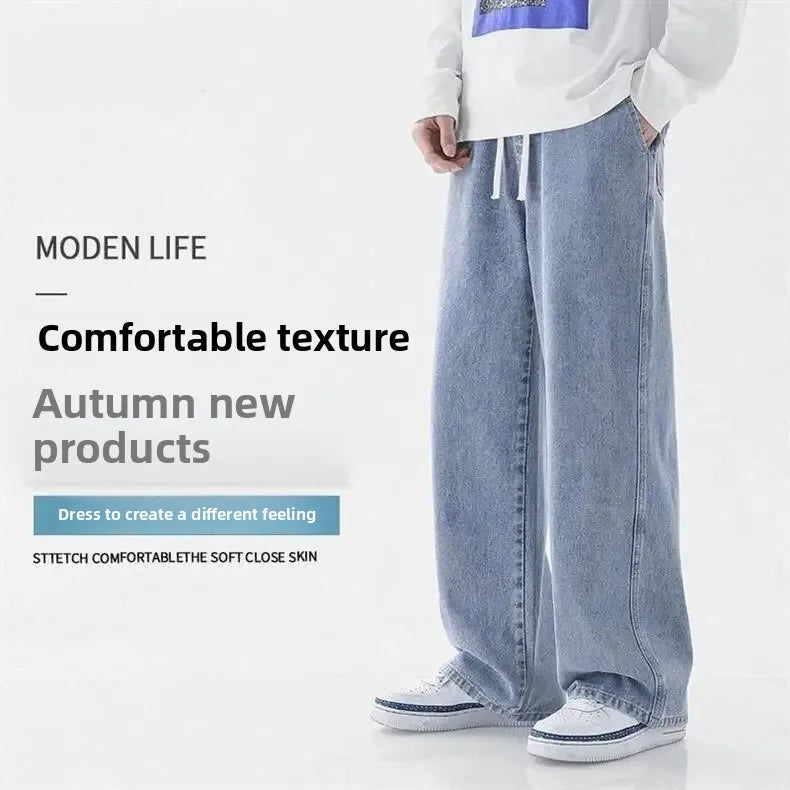 Loose Straight Leg Men's Jeans Summer Trendy Casual Versatile Handsome New Style Long Pants Clothing Matching - Ellianto fashion Men's