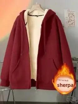 Autumn Winter New Men's Fleece Lined Thickened Sweatshirt Cardigan Hooded Zip Up Versatile Casual Jacket Warm Lambswool