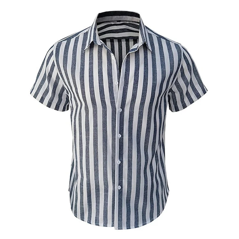 Alternating Striped men's Shirts Summer Minimalist Shirts Beach Casual Style Short Sleeved Shirt Men's Hawaii Vacation Shirt - Ellianto fashion Men's