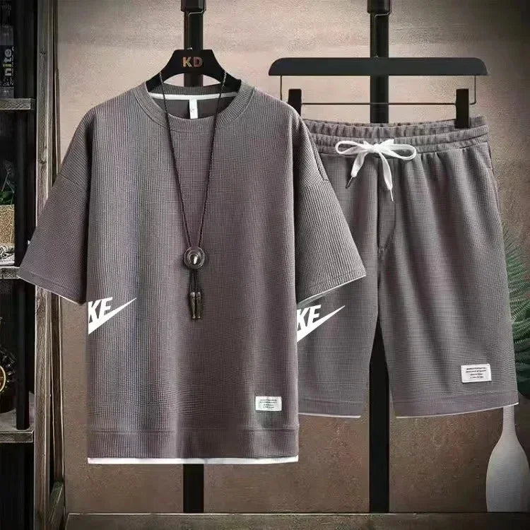 2025 nike Sports fashion casual men's suit summer Korean men's short-sleeved T-shirt + five-point shorts two-piece set - Ellianto fashion Men's