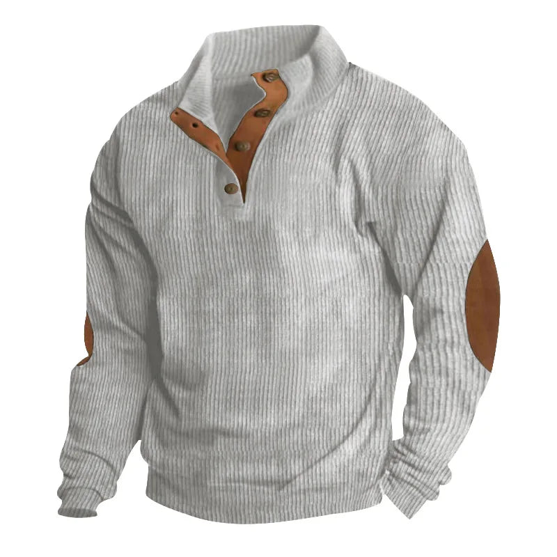 Spring-Autumn Stand-Collar Sweatshirt – Comfortable Patchwork Corduroy and Effortless Casual Style for the Modern Gentleman
